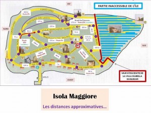 Plan de l'Isola Maggiore, avec mise en évidence du sentiero dei lecci