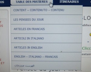1 - Glisser la flèche de la souris sur "TABLE DES MATIERES"
