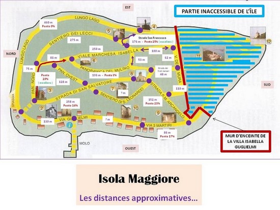 Isola Maggiore : carte, distances; degrés des pentes.
