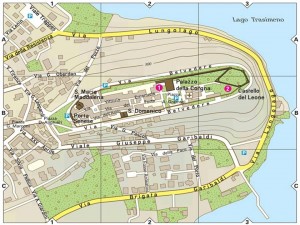 Castiglione del lago : plan centré sur la vieille ville et ses environs immédiats