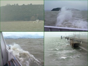 Traversée en traghetto, de l'Isola Maggiore à Tuoro-Navaccia, avec un lac Trasimène plutôt agité - 03/02/2012.