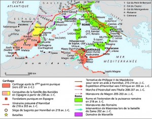 Schéma synthétique de la deuxième guerre punique.