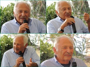 Varie espressioni di Mogol durante il suo discorso.