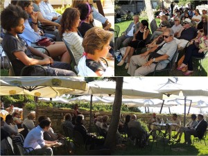 L'incontro nel giardino del ristorante L'Oso.