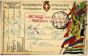 1918   -   Carte postale militaire italienne avec le visa de la censure.