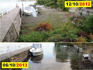 Comparaison de l'état de notre petit port privé au début du mois d'octobre en 2012 et 2013.