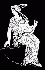 Pénélope et sa traîne   -   Dessin de Notor d'après une amphore.