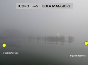 Ma position lors des deux arrivages à l'Isola Maggiore.