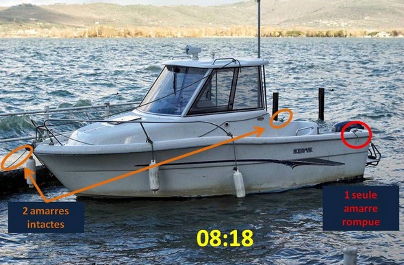08:18Une seule des deux attaches de la poupe s'est déchirée.L'attacha avant est toujours en place.