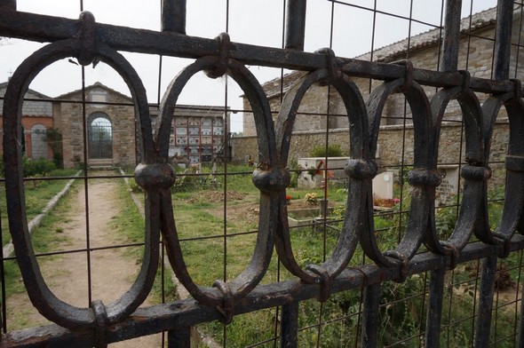 Vue sur le cimetière de l'Isola Maggiore au sommet de l'île. © Dinu Wilmotte
