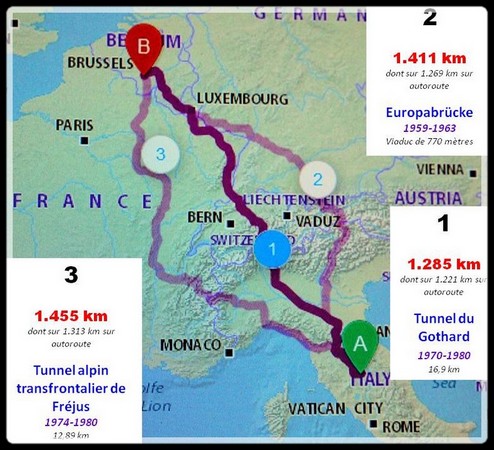 Les trois options d'itinéraires suggérées par le site de Michelin.
