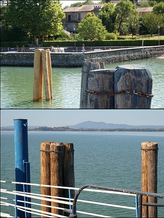 Isola Maggiore.Au-dessus, un nouveau trépied de protection, face à une des deux darsena.En-dessous, passerelle latérale sud, face à Castiglione del Lago.